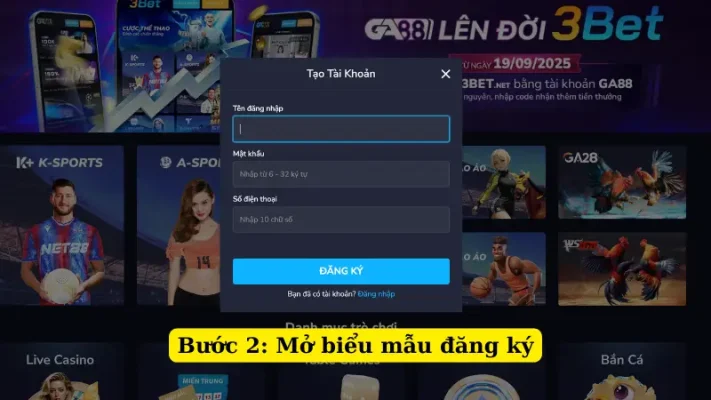 Bước 2: Mở biểu mẫu đăng ký